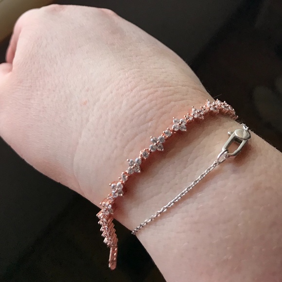 Rose Gold Tone Plated 925 Silver Bracelet with CZ Stones - Picture 1 of 6